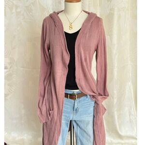 NEW YORK & COMPANY Dusty Rose Knit Hooded Longline Cardigan Sweater Women's S